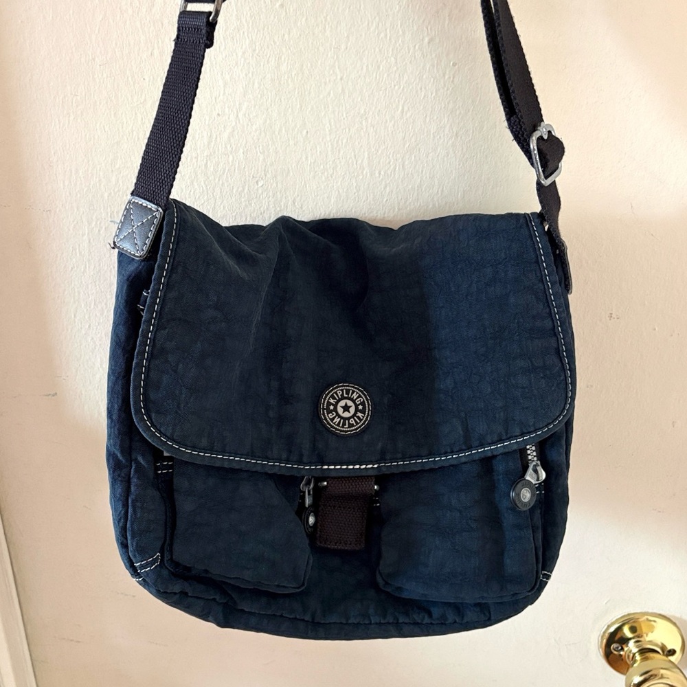 Kipling Navy Blue Crossbody Cargo Bag with Black Strap